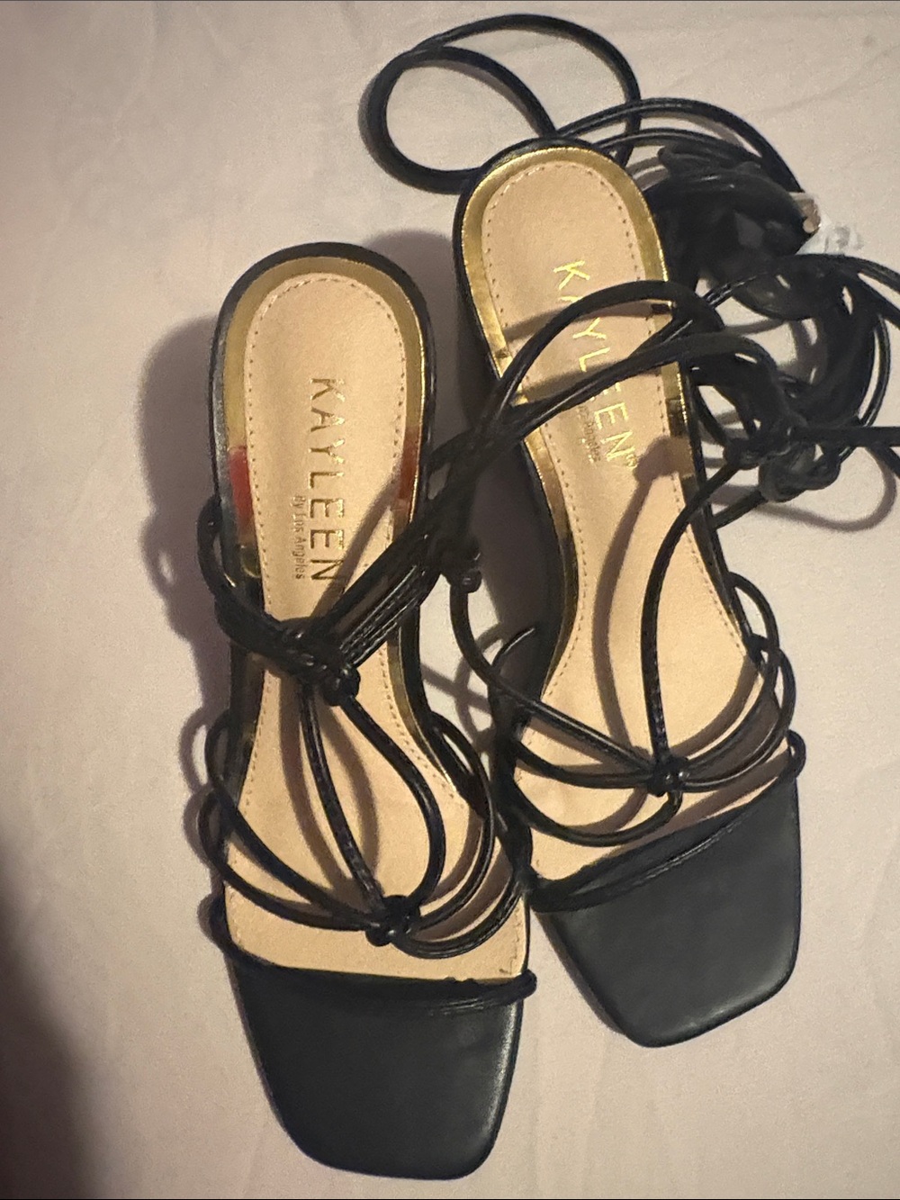 Kayleen Black Strappy Lace-Up Sandals